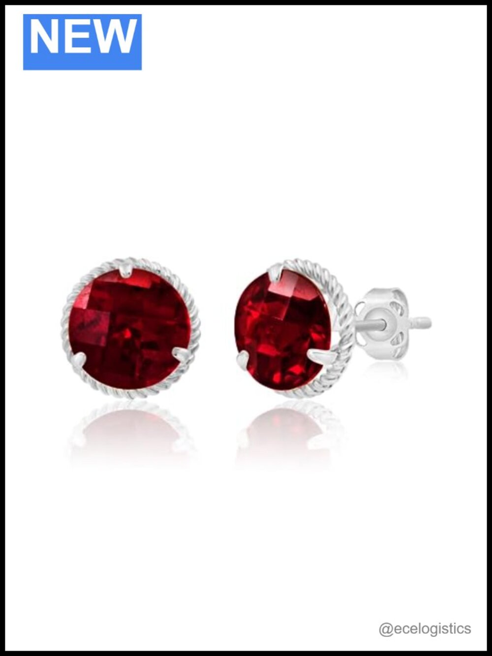 14K White Gold 8MM Roped Halo Garnet Stud Earrings